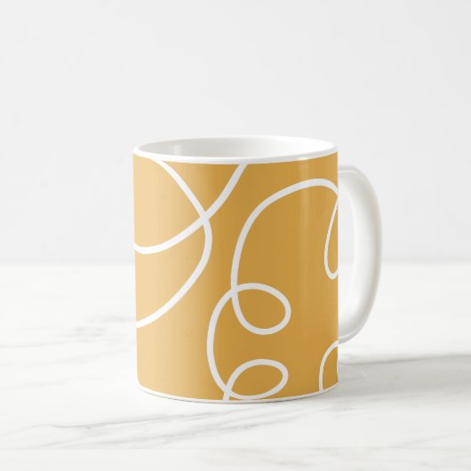 Gelbe, moderne Minimallinien Pinselstriche Kaffeetasse (VorderseiteRechts)