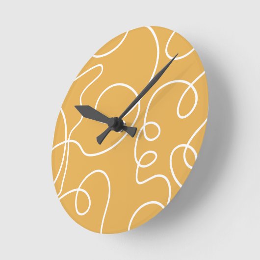 Gelbe, moderne Minimallinien Pinselstriche Runde Wanduhr (Winkel)