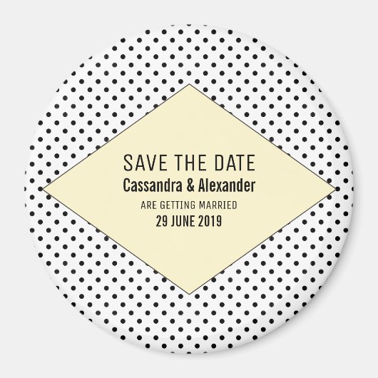 Gelbe moderne Polka Dots Save the Date Magnet (Vorne)