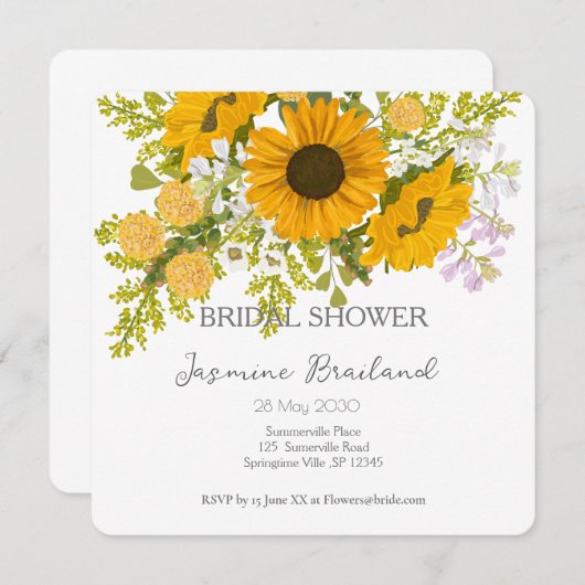 Gelbe moderne Sonnenblumen Bouquet-Brautparty Save The Date (Vorne/Hinten)