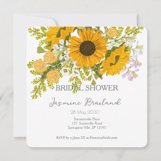 Gelbe moderne Sonnenblumen Bouquet-Brautparty Save The Date (Vorderseite)