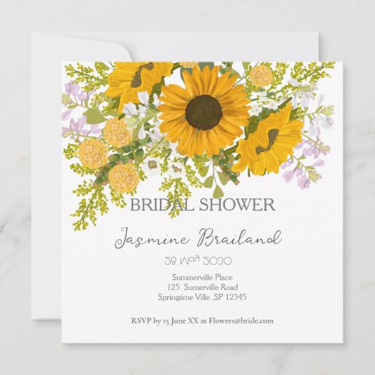 Gelbe moderne Sonnenblumen Bouquet-Brautparty Save The Date (Vorderseite)