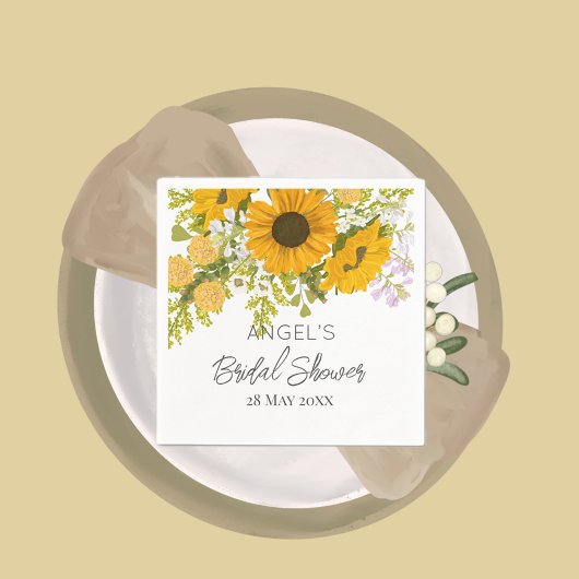 Gelbe moderne Sonnenblumen Bouquet-Brautparty Serviette