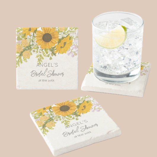 Gelbe moderne Sonnenblumen Bouquet-Brautparty Steinuntersetzer