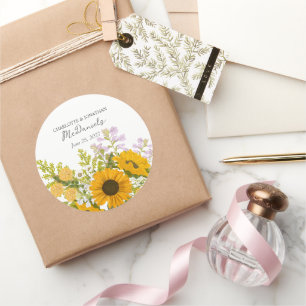 Gelbe moderne Sonnenblumen Brautstrauß Hochzeit Runder Aufkleber