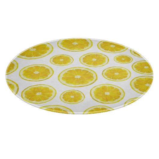 Gelbe, moderne Zitronenscheiben, frische Früchte Schneidebrett (Ecke)