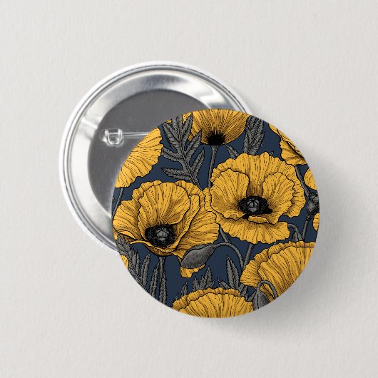Gelbe Mohn auf der Marine Button (Vorne & Hinten)