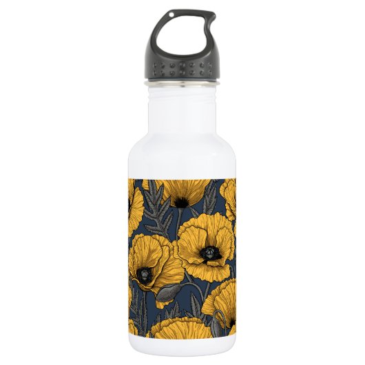 Gelbe Mohn auf der Marine Edelstahlflasche (Vorderseite)