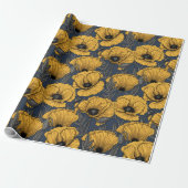 Gelbe Mohn auf der Marine Geschenkpapier (Ungerollt)