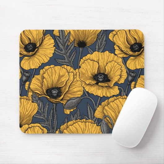 Gelbe Mohn auf der Marine Mousepad (Mit Mouse)