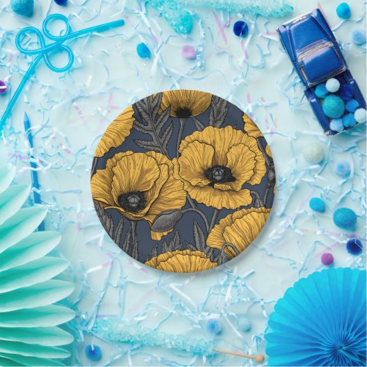Gelbe Mohn auf der Marine Pappteller (Party)