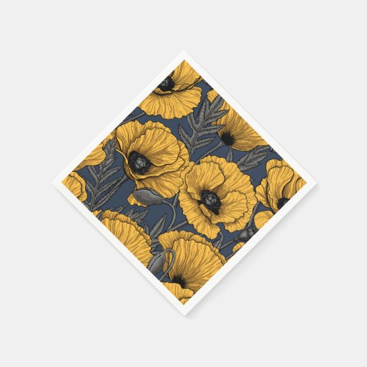 Gelbe Mohn auf der Marine Serviette (Ecke)