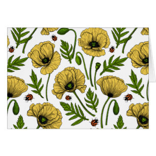 Gelbe Mohn und Ladybugs