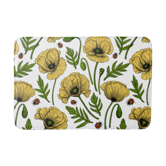 Gelbe Mohn und Ladybugs Badematte (Vorderseite)