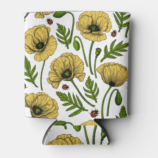 Gelbe Mohn und Ladybugs Dosenkühler (Vorderseite)