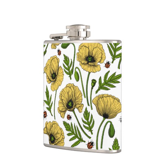 Gelbe Mohn und Ladybugs Flachmann (Links)