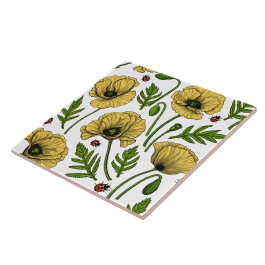 Gelbe Mohn und Ladybugs Fliese (Seite)