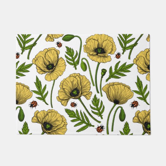 Gelbe Mohn und Ladybugs Fußmatte (Vorderseite)