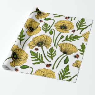 Gelbe Mohn und Ladybugs Geschenkpapier
