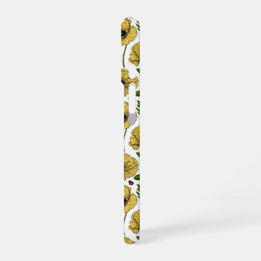 Gelbe Mohn und Ladybugs iPhone 16 Hülle (Linke Seite)