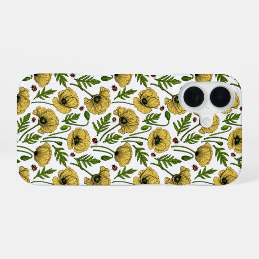 Gelbe Mohn und Ladybugs iPhone 16 Hülle (Rückseite (Horizontal))