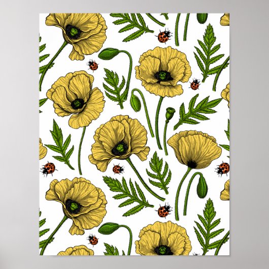 Gelbe Mohn und Ladybugs Poster (Vorne)