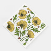 Gelbe Mohn und Ladybugs Serviette (Ecke)