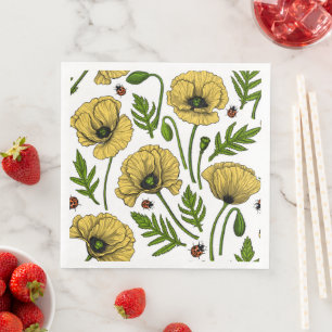 Gelbe Mohn und Ladybugs Serviette