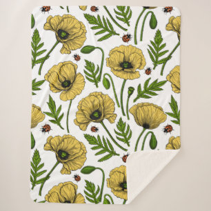 Gelbe Mohn und Ladybugs Sherpadecke