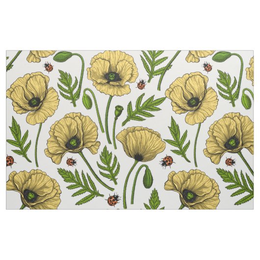 Gelbe Mohn und Ladybugs Stoff (Fat Quarter (45,7 x 55,9 cm))