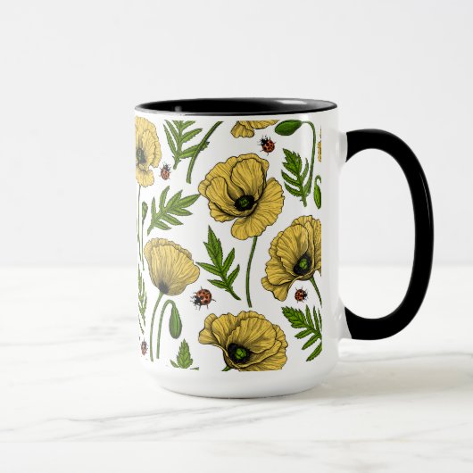 Gelbe Mohn und Ladybugs Tasse (Rechts)