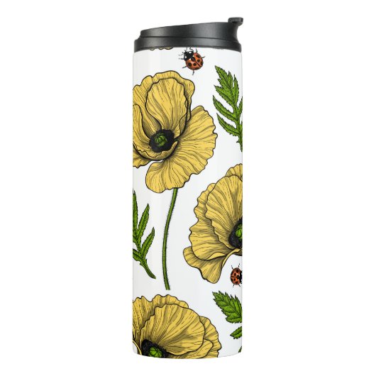Gelbe Mohn und Ladybugs Thermosbecher (Nach links gedreht)