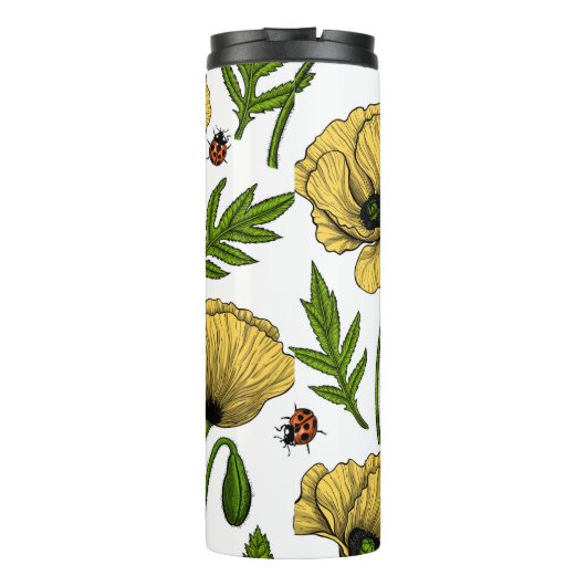 Gelbe Mohn und Ladybugs Thermosbecher (Rückseite)