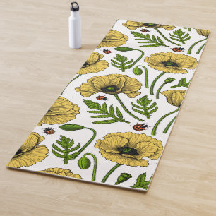 Gelbe Mohn und Ladybugs Yogamatte