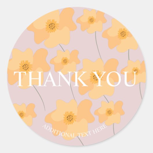 Gelbe Mohnblume Hand gezeichnet Danke Rosa Runder Aufkleber (Vorderseite)