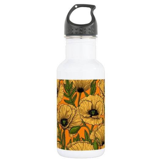 Gelbe Mohnblumen Edelstahlflasche (Vorderseite)
