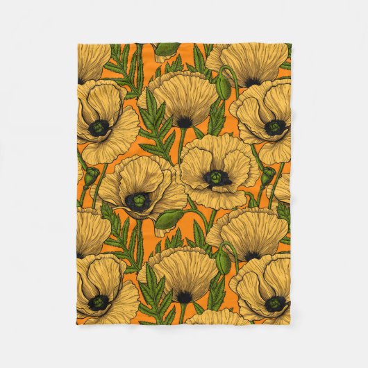 Gelbe Mohnblumen Fleecedecke (Vorderseite)