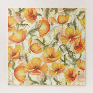 Gelbe Mohnblumen: handgezeichnetes Wasserfarbmuste Puzzle