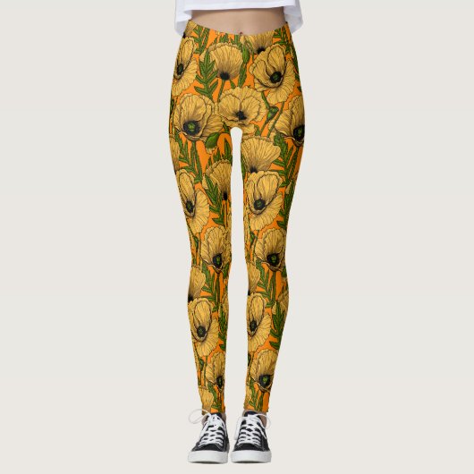 Gelbe Mohnblumen Leggings (Vorderseite)