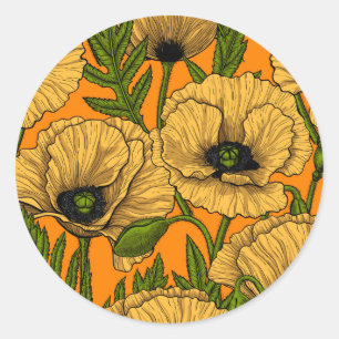 Gelbe Mohnblumen Runder Aufkleber