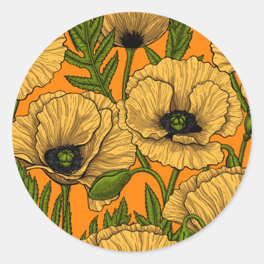 Gelbe Mohnblumen Runder Aufkleber (Vorderseite)