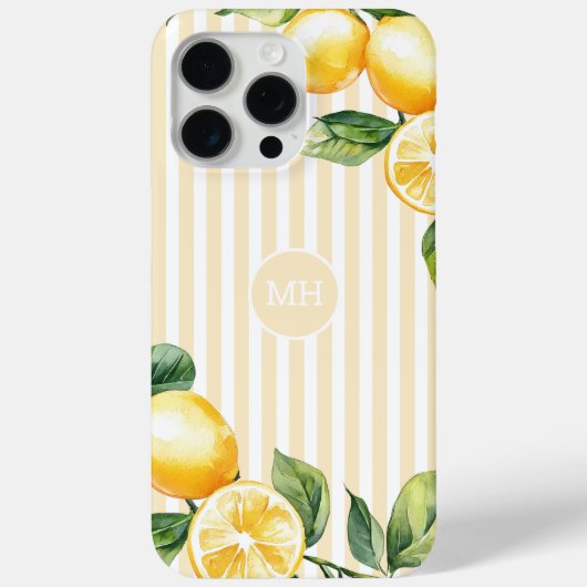 Gelbe Mongram Lemon Eleganter Streifen Mittelmeer Case-Mate iPhone Hülle (Rückseite)