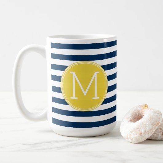 Gelbe Monografie der Navy und des White Stripes Kaffeetasse (Mit Donut)