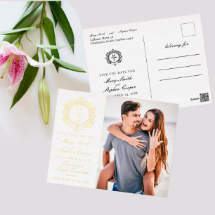 Gelbe Monogramm-Foto Save the Date Postkarten