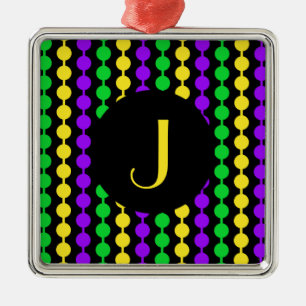Gelbe Monogramm-Mardi-Gras-Grün-Purple-Perlen Ornament Aus Metall