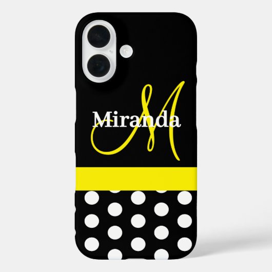 Gelbe Monogramm Schwarz mit weißen Tupfen Case-Mate iPhone Hülle (Rückseite)