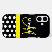 Gelbe Monogramm Schwarz mit weißen Tupfen Case-Mate iPhone Hülle (Rückseite (Horizontal))