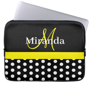 Gelbe Monogramm Schwarz Weiße Polka Punkte Laptopschutzhülle