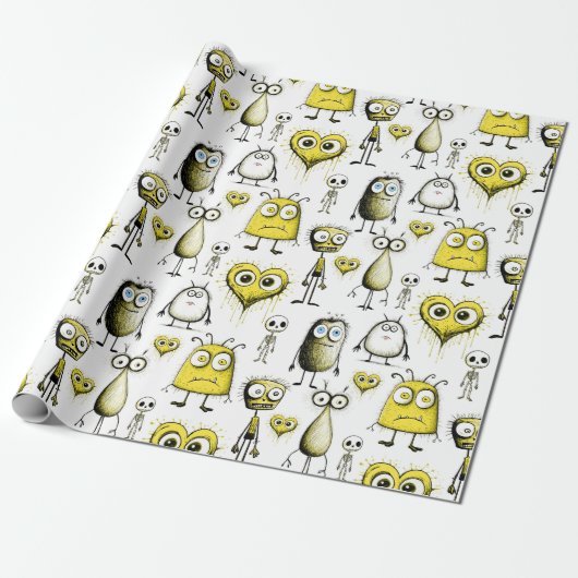 Gelbe Monster Geschenkpapier (Ungerollt)