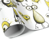 Gelbe Monster Geschenkpapier (Rolleneckpunkt)